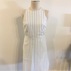 White Sleeveless Pinstriped Crewneck Dress